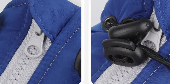 Λεπτομέρεια από μπουφάν σκύλου με φερμουάρ και ρυθμιζόμενο κορδόνι