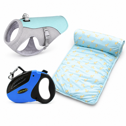 Dog Summer Walk & Cool-Down Bundle – Cooling Mat, Cooling Harness & Retractable Leash